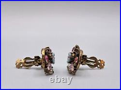 Vintage Florenza Faux Pearl Pink & Blue Pastels Floral Choker & Clip Earring Set