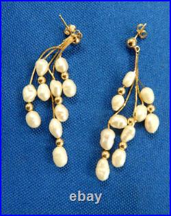 Vintage Fresh Water Rice Pearl 14k Triple Strand Necklace & Earring Set (325)
