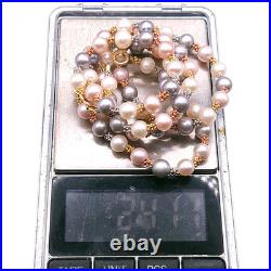 Vintage Freshwater Multicolor Pearl 14K Gold Beaded Necklace & Bracelet Set