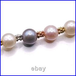 Vintage Freshwater Multicolor Pearl 14K Gold Beaded Necklace & Bracelet Set