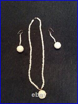 Vintage Freshwater Pearl & 14 Karat Gold Necklace & Earring Set