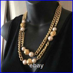 Vintage GIVENCHY 44 Long Faux White Pearl NECKLACE/ EARRINGS Set Gold Tone