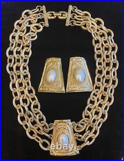 Vintage Givenchy Gold Plated Pearl Earrings and Necklace Set