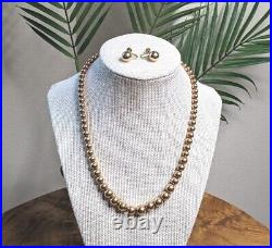 Vintage Gold Filled 1/20th 12k Ball Graduated Bead Necklace Earrings Set 17