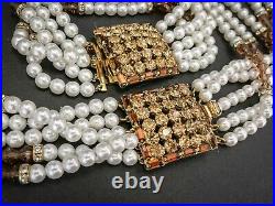 Vintage Gold Tone Hobe Orange Rhinestone & Pearl Jewelry Set i8405