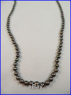 Vintage Graduated Black Cultured Pearl Necklace & Earring Set with14kt White Gold
