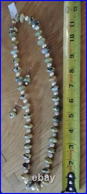 Vintage Green Turquoise Disc Bead & Pearl Necklace & Earring Set 14kt Gold NWT