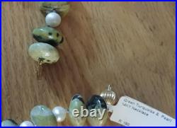 Vintage Green Turquoise Disc Bead & Pearl Necklace & Earring Set 14kt Gold NWT
