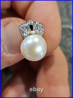 Vintage HK 14k White gold plated CZ And Pearl Necklace Earring Bracelet Ring Set