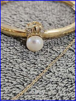 Vintage HK 14k Yellow gold plated CZ & Pearl Necklace Earring Bracelet Ring Set