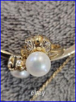 Vintage HK 14k Yellow gold plated CZ & Pearl Necklace Earring Bracelet Ring Set