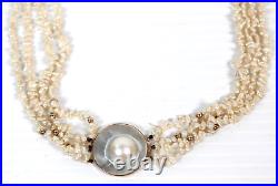 Vintage Hand Made Mabé Pearl Necklace 4K Yellow Gold Setting 4 Strands