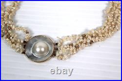 Vintage Hand Made Mabé Pearl Necklace 4K Yellow Gold Setting 4 Strands