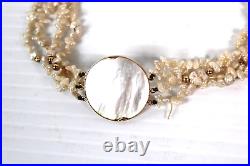 Vintage Hand Made Mabé Pearl Necklace 4K Yellow Gold Setting 4 Strands