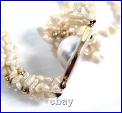 Vintage Hand Made Mabé Pearl Necklace 4K Yellow Gold Setting 4 Strands