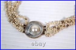 Vintage Hand Made Mabé Pearl Necklace 4K Yellow Gold Setting 4 Strands