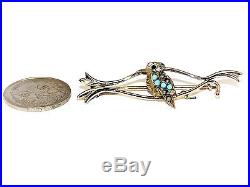 Vintage Handmade Kookaburra Brooch Ruby -Pearl & Turquoise set in 9ct Gold