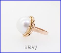 Vintage Handmade Mabe Pearl Set 9k Rose Gold Dress Ring Size R Val $2900