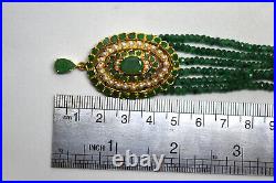 Vintage India 21K Yellow Gold, Natural Emerald and Pearl Necklace Earrings Set
