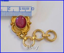 Vintage India Real Ruby Drop Necklace Bracelet Set Gold Tone Large Links Flower