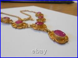 Vintage India Real Ruby Drop Necklace Bracelet Set Gold Tone Large Links Flower
