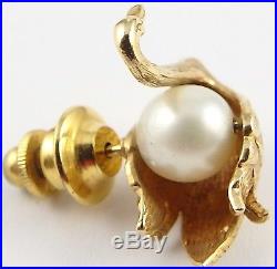 Vintage Italian Cini 14 carat yellow gold swan pearl set pin brooch in nice cond