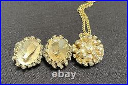 Vintage KRAMER Sputnik Style Rhinestone Caged Faux Pearl Earrings Necklace Set