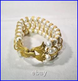 Vintage Kramer Necklace Bracelet & Earrings Gold Tone Faux Pearl Set K379