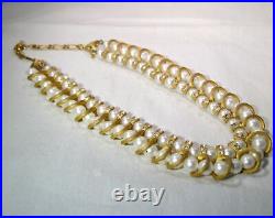 Vintage Kramer Necklace Bracelet & Earrings Gold Tone Faux Pearl Set K379