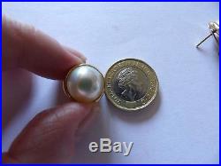 Vintage Large Mabe Pearl Set 9 Carat Gold Pierced Earrings Bridal Xwl120