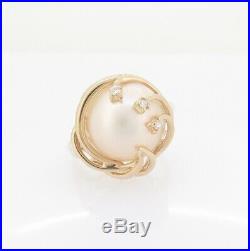 Vintage Mabe Cultured Pearl & Diamond Set 14k Gold Ring Size Q1/2 Val $2305