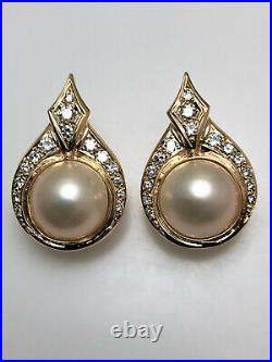 Vintage Mabe Pearl 14k Yellow Gold Diamond Earrings / Pendant Set