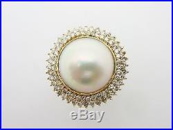 Vintage Mabe Pearl and Diamond Ring and Earrings Set 14k Yellow Gold