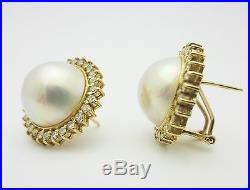 Vintage Mabe Pearl and Diamond Ring and Earrings Set 14k Yellow Gold