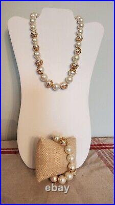 Vintage Majorica Pearl Necklace And Bracelet Set