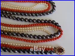 Vintage Mappin & Webb Coral and Pearl three row bracelet necklace set