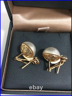 Vintage Marbe Pearl And Old Cut Diamond Earrings Set In Gold