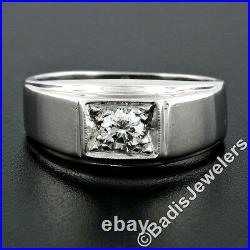 Vintage Men's 14k White Gold 0.38ct VVS2 G Round Bead Set Diamond Solitaire Ring