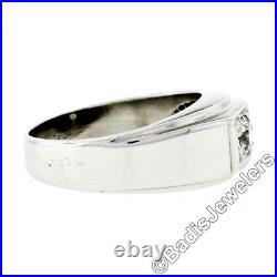 Vintage Men's 14k White Gold 0.38ct VVS2 G Round Bead Set Diamond Solitaire Ring