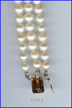 Vintage Mgm 14k Gold Cultured Pearl Sapphire Three Strand Necklace Bracelet Set