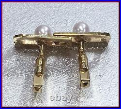 Vintage Mikimoto 14K Yellow Gold Pearl Tie Bar and Cufflink Set