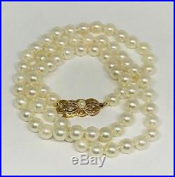 Vintage Mikimoto 6 MM 18.5 In & 7in 14 Kt Pearl Necklace Bracelet Matching Set