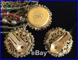 Vintage Miriam Haskell Bracelet Earrings SetPearls/Glass/Crystal/Gold ToneSign