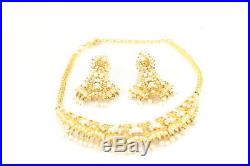 Vintage Mughal 22k & Pearl Dowry Jewelry Set Earrings & Necklace