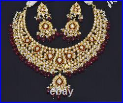Vintage Mughal Natural 165Cts Diamond Ruby 22K 18K Gold Necklace Earrings Set