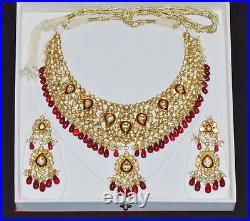 Vintage Mughal Natural 165Cts Diamond Ruby 22K 18K Gold Necklace Earrings Set