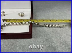 Vintage Nieman Marcus Sterling Silver Beaded Pearl Gold Necklace Earring Set