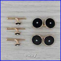 Vintage Onyx Pearl Cufflinks Shirt Studs Set 14k Gold Platinum Suite Accessories Vintage Onyx Pearl Cufflinks Shirt Studs Set 14k Gold Platinum Suite Accessories