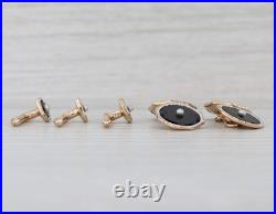Vintage Onyx Pearl Cufflinks Shirt Studs Set 14k Gold Platinum Suite Accessories Vintage Onyx Pearl Cufflinks Shirt Studs Set 14k Gold Platinum Suite Accessories