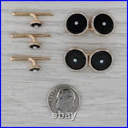 Vintage Onyx Pearl Cufflinks Shirt Studs Set 14k Gold Platinum Suite Accessories Vintage Onyx Pearl Cufflinks Shirt Studs Set 14k Gold Platinum Suite Accessories